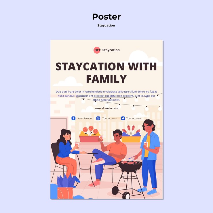 PSD grátis staycation com design de cartaz familiar