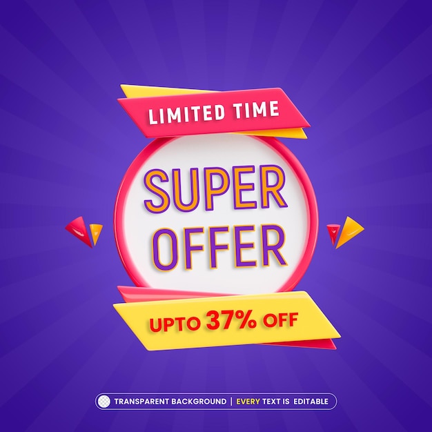 Super oferta 37 de banner de promoção com efeito de texto editável