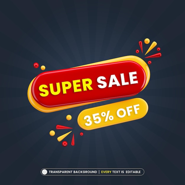 Super sale 35 off banner de promoção 3d com texto editável