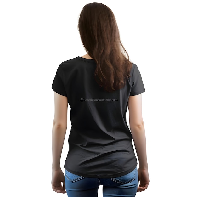 PSD grátis t-shirt preta feminina isolada em fundo branco com caminho de recorte