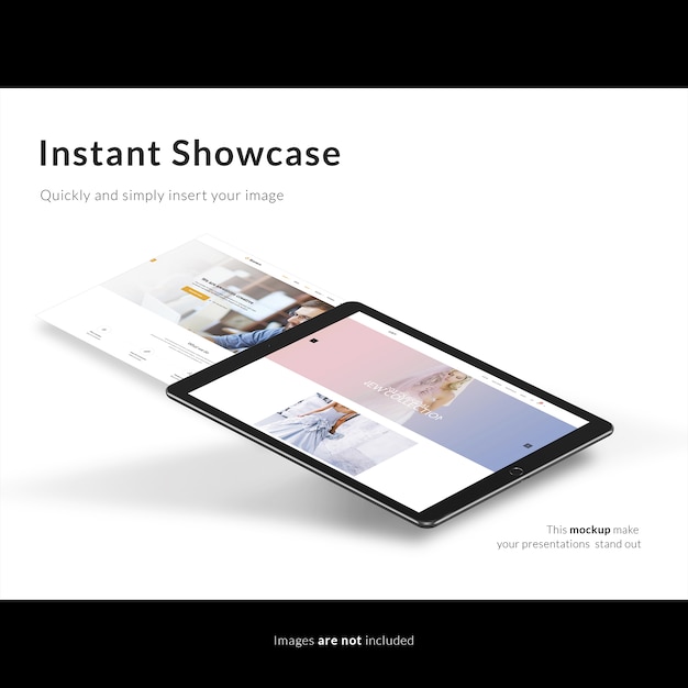 PSD grátis tableta preta no fundo branco maquete acima