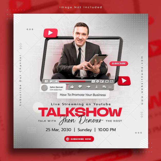 Talkshow de negócios em streaming ao vivo no youtube modelo de postagem de mídia social