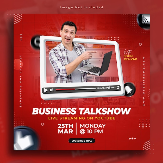 Talkshow de negócios em streaming ao vivo no youtube modelo de postagem de mídia social