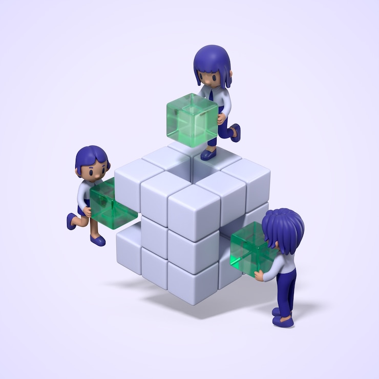 PSD grátis team building: 3d cartoon cube construction