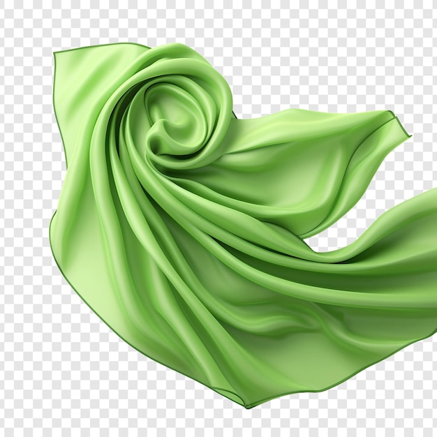 PSD grátis tecido de seda verde voador isolado em fundo transparente