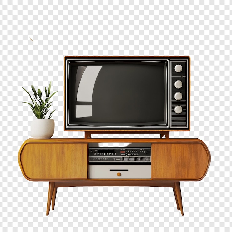 PSD grátis televisão vintage em consola moderna de meio século