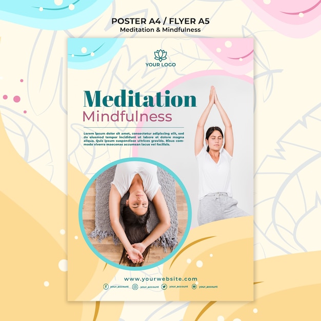 Tema de cartaz de meditação e atenção plena