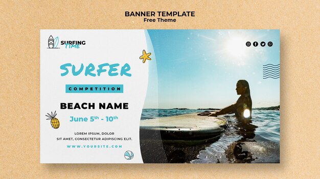 Tema de modelo de banner de surfista