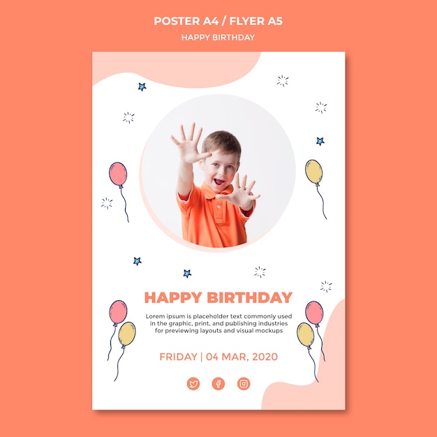 PSD grátis tema de modelo de cartaz de feliz aniversário