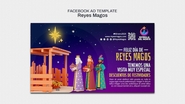PSD grátis template de facebook da celebração de reyes magos