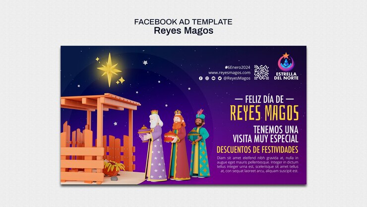 PSD grátis template de facebook da celebração de reyes magos