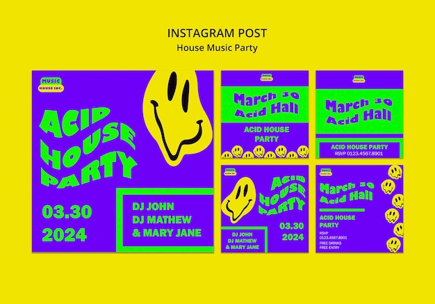 PSD grátis template de postagens do instagram de festas de música house