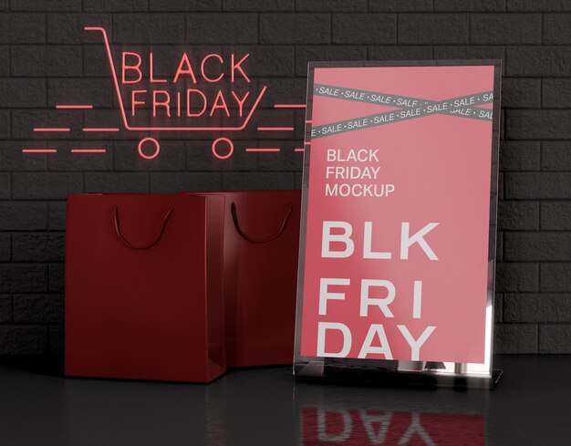 Tenda de mesa em acrílico com maquete para cartão. Conceito de Black Friday