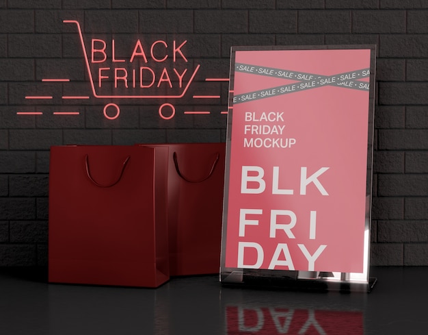 Tenda de mesa em acrílico com maquete para cartão. Conceito de Black Friday