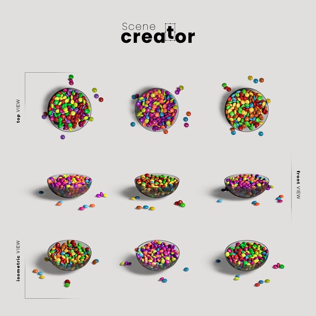Tigela de skittles variedade de ângulos criador de cena de halloween