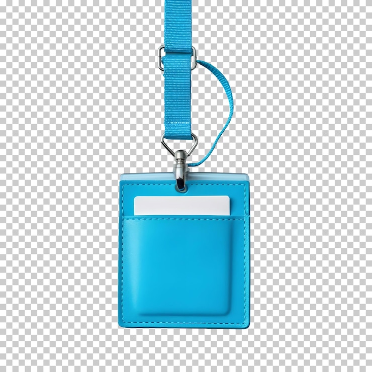 PSD grátis titular do cartão de identificação de couro azul isolado com cordão