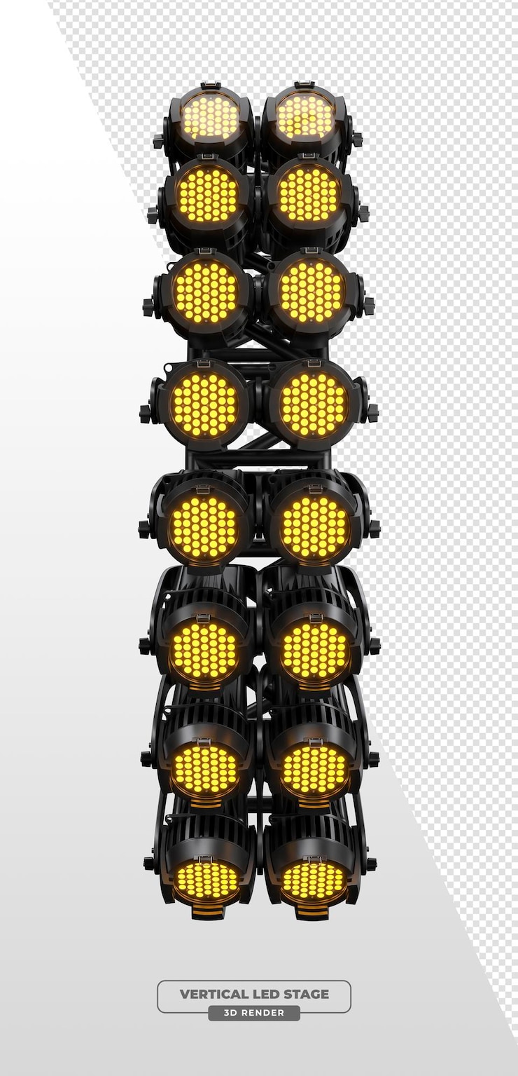PSD grátis torre angular de coluna dupla com spotlights de palco de led amber em renderização 3d