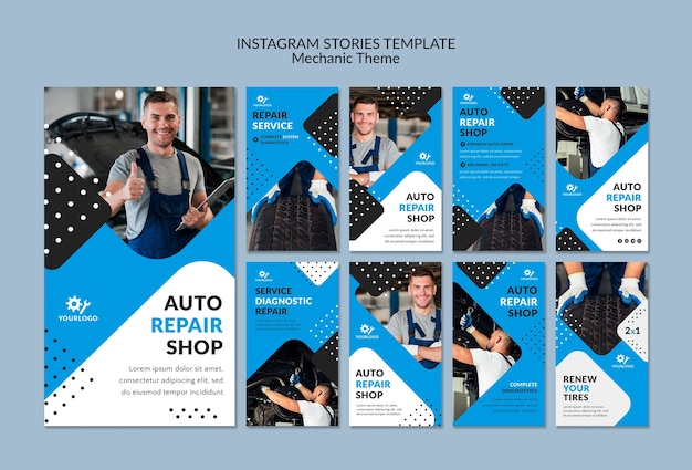Trabalhador mecânico em histórias de instagram de showroom