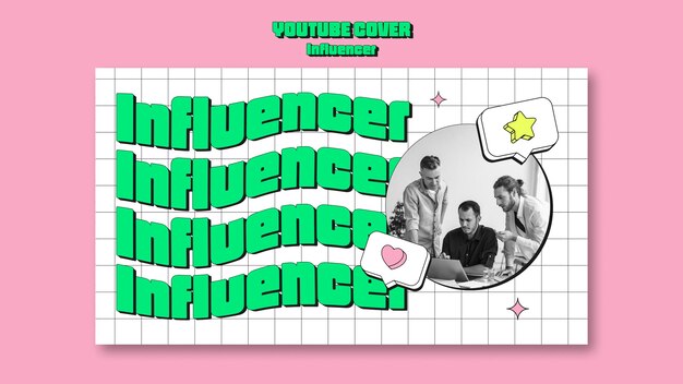 Trabalho de influenciador de estilo retro na capa do YouTube