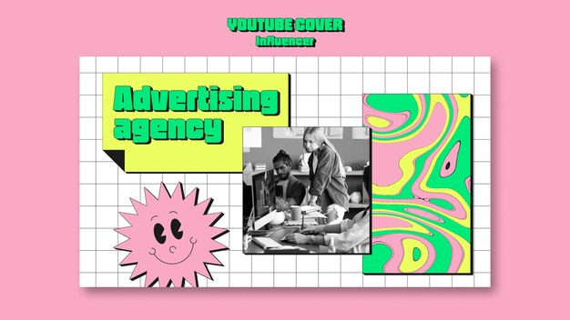 Trabalho de influenciador de estilo retro na capa do YouTube