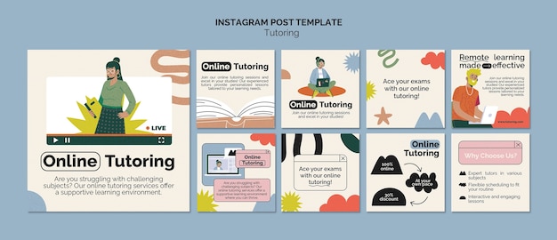 PSD grátis trabalho de tutoria de design plano postagens no instagram