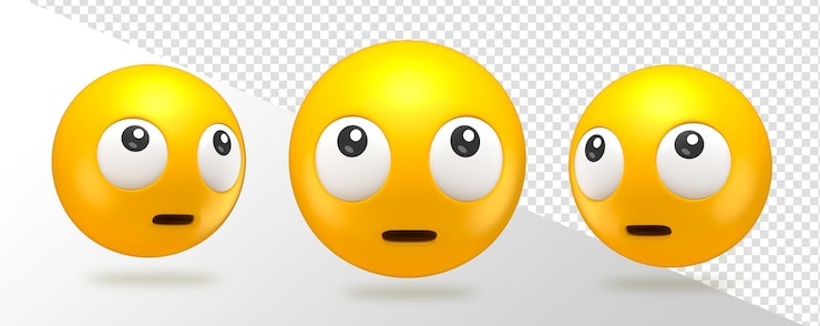 PSD grátis três emoji amarelos olhando para cima em renderização 3d com fundo transparente