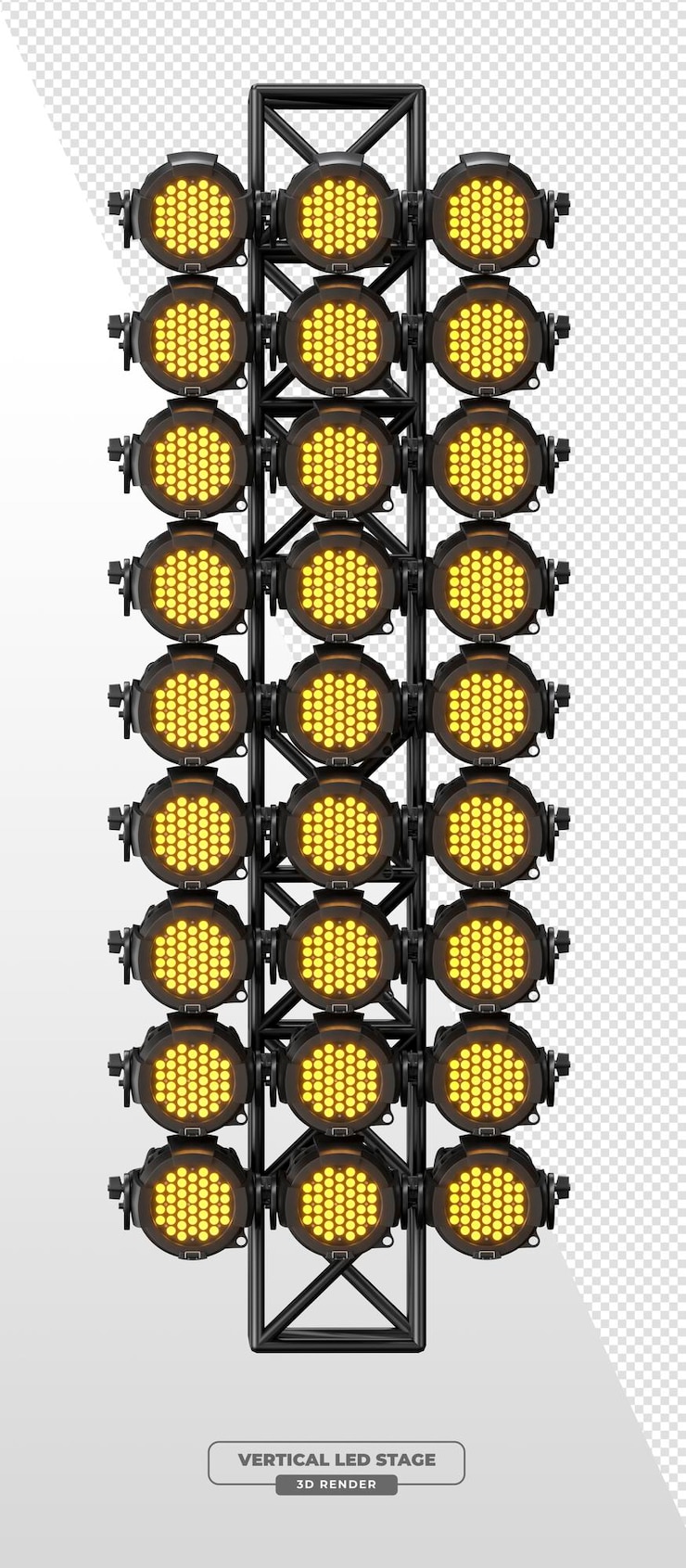 PSD grátis triplecolumn truss tower com spotlights de palco led amber em renderização 3d