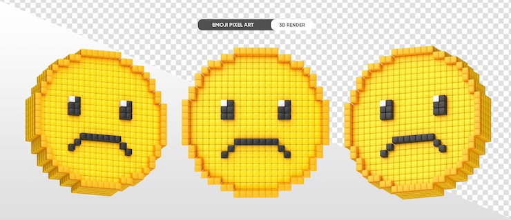PSD grátis triste emoji pixel art 3d renderização com fundo transparente