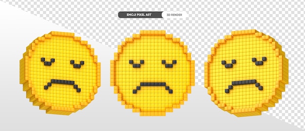 Triste emoji pixel art 3d renderização com fundo transparente