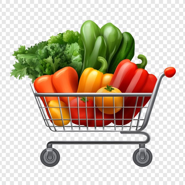 Um carrinho de compras cheio de produtos frescos
