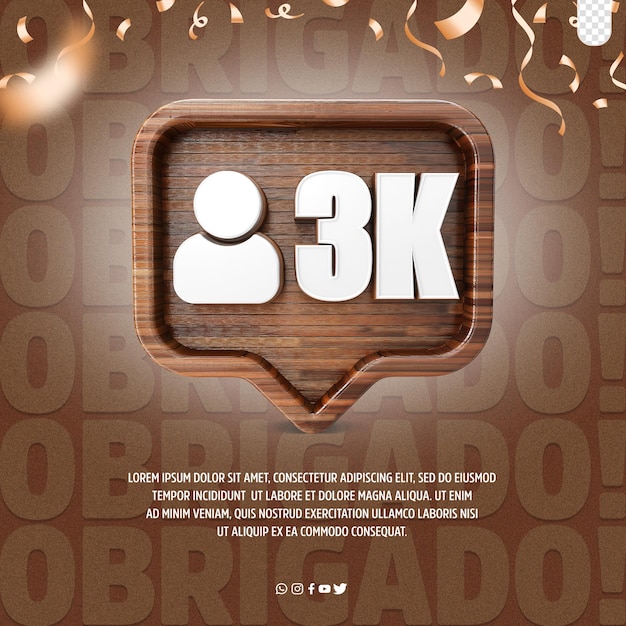 PSD grátis um cartaz para um evento de mídia social com as palavras 3k nele 3d logo 3k seguidores