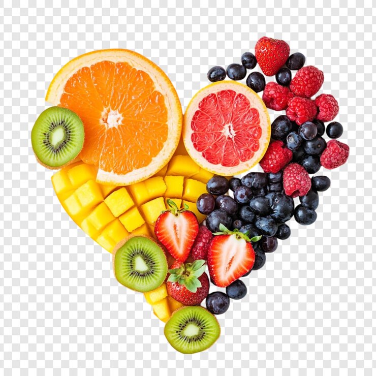 PSD grátis um coração de deliciosas frutas, frutas cítricas vibrantes e delícias tropicais