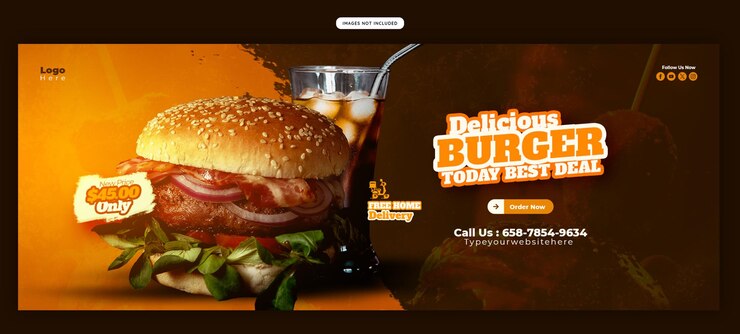 PSD grátis um delicioso menu de hambúrgueres e comida no facebook.