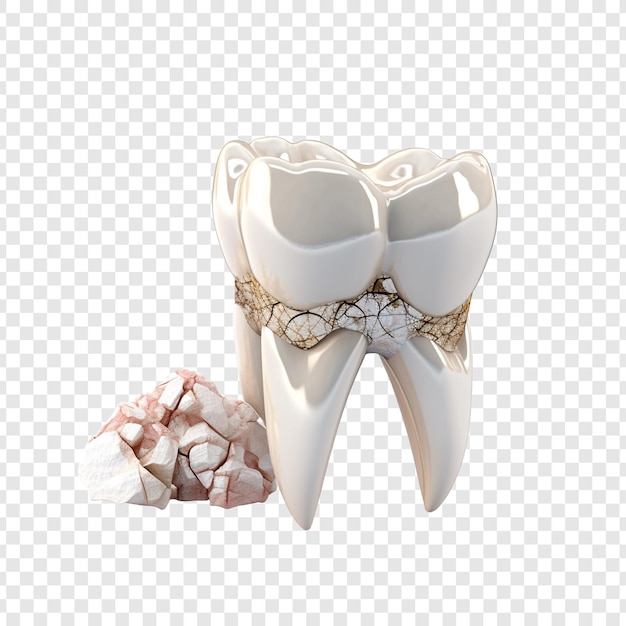 Um dente dolorido em meio a dentes saudáveis isolados em fundo transparente