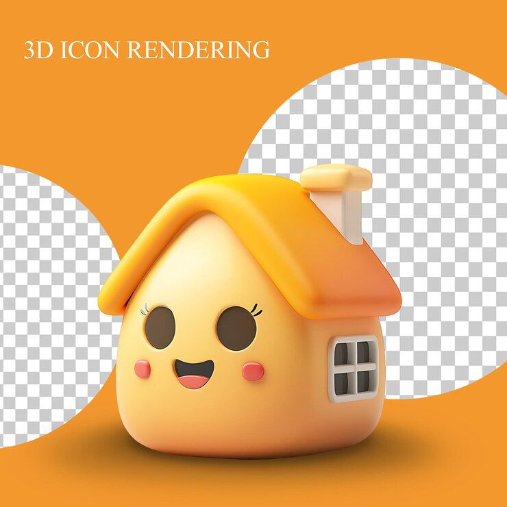 PSD grátis um ícone de casa 3d alegre com um rosto sorridente projetado para uso gráfico