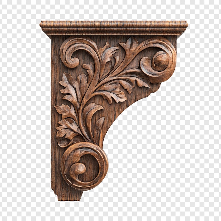 PSD grátis um intrincado corbel de madeira esculpido, uma obra-prima de detalhes arquitetônicos