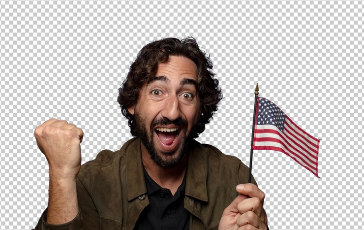 PSD grátis um jovem barbudo com uma bandeira dos estados unidos.