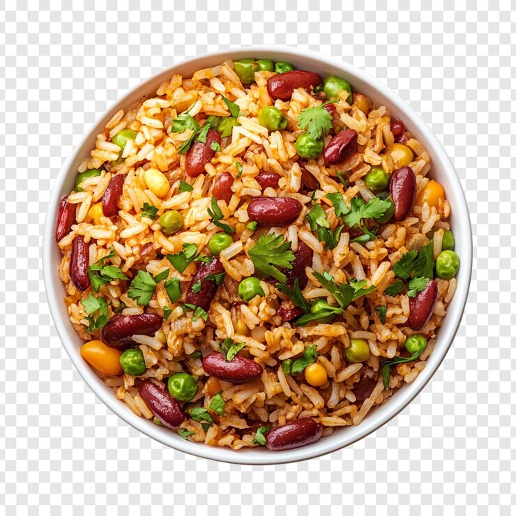 PSD grátis um prato de arroz delicioso e saudável com feijão e ervilha