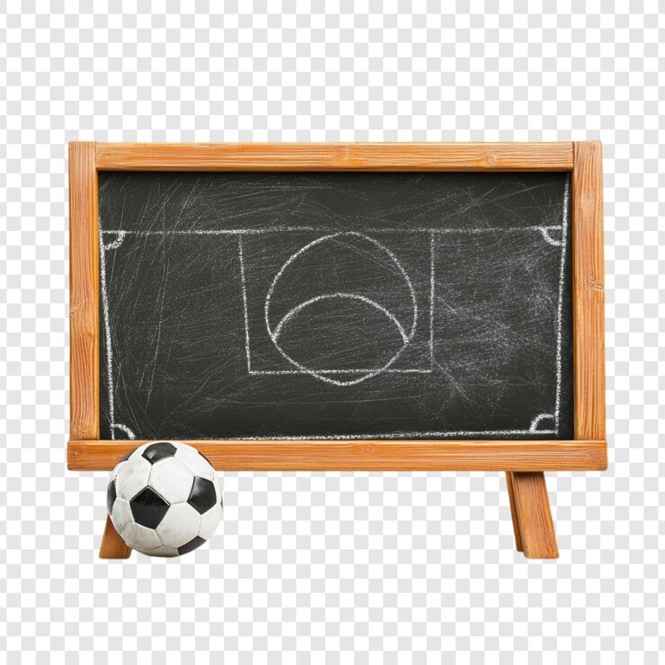 PSD grátis um quadro com um campo de futebol desenhado e uma bola de futeblol ao lado uma imagem simples para temas esportivos ou escolares