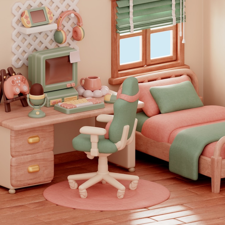 PSD grátis um quarto de design de interiores vintage.