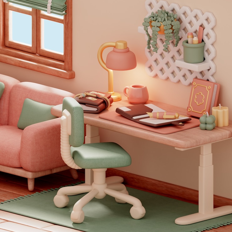 PSD grátis um quarto de design de interiores vintage.