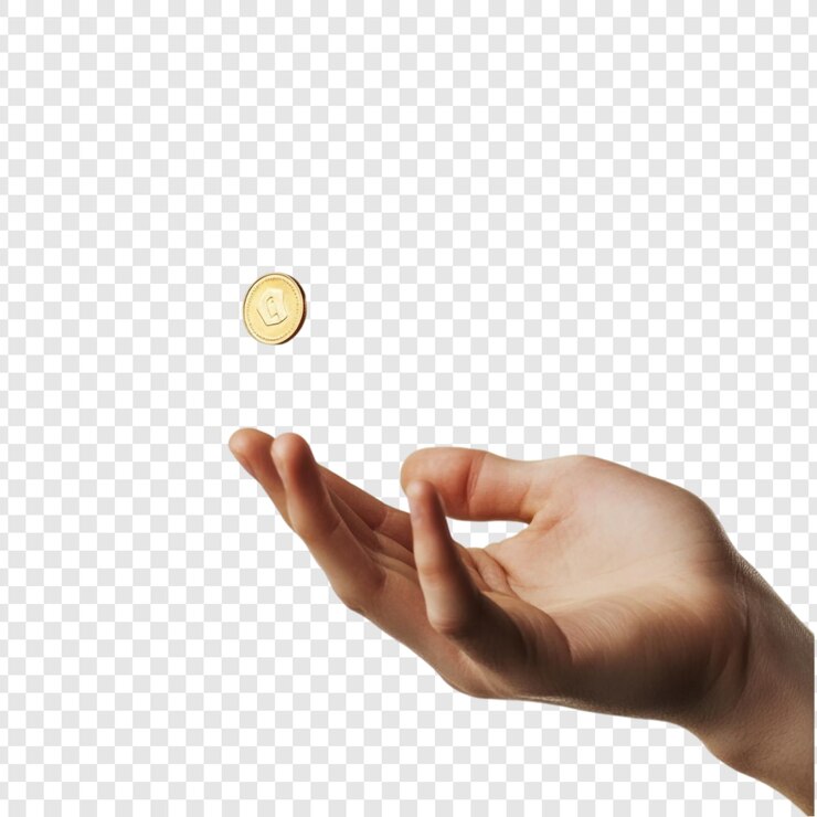 PSD grátis uma mão pegando uma moeda de ouro decisão chance e fortuna