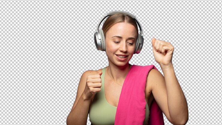 PSD grátis uma mulher bonita de fitness com fones de ouvido.