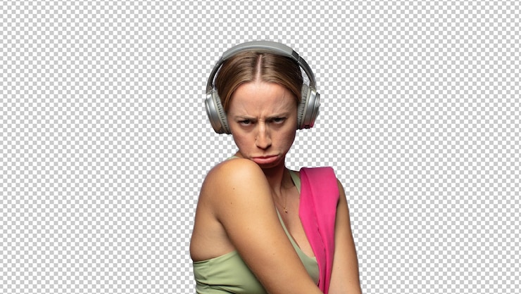 PSD grátis uma mulher bonita de fitness com fones de ouvido.