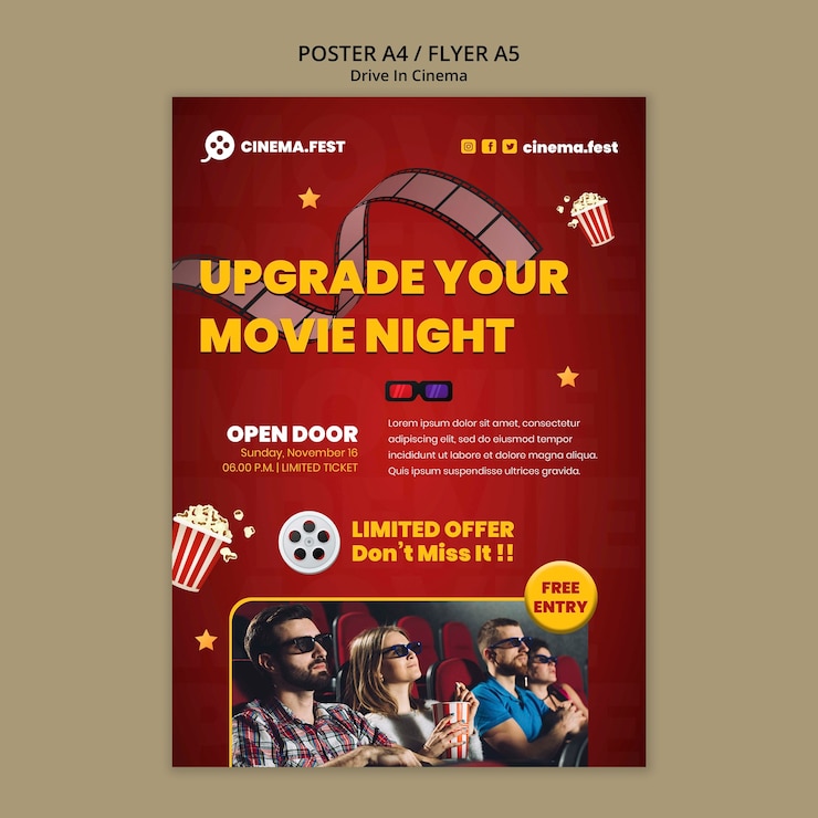 PSD grátis unidade de gradiente no design do modelo de cinema