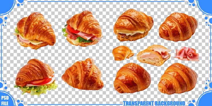 PSD grátis variedade de croissants em fundo transparente