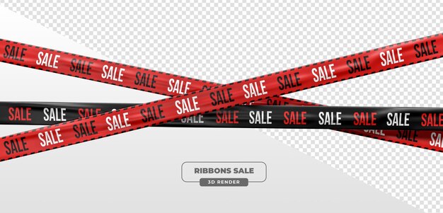 Venda de fitas e fitas promocionais pretas e vermelhas em 3D Render em fundo transparente
