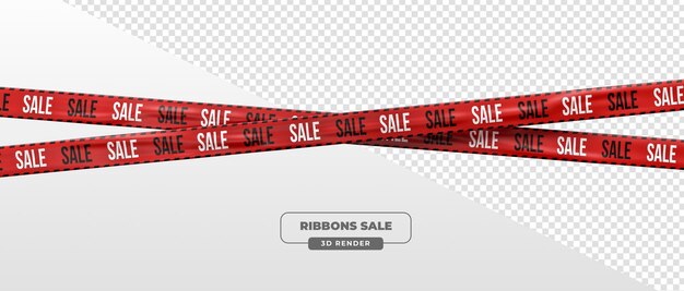 Venda de fitas e fitas promocionais pretas e vermelhas em 3D Render em fundo transparente