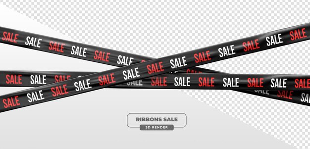 Venda de fitas e fitas promocionais pretas e vermelhas em 3D Render em fundo transparente