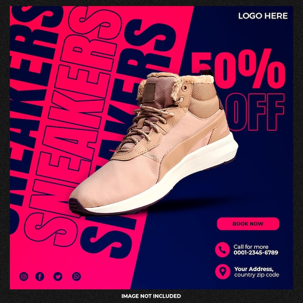 Venda de sapatos para postagem em mídia social ou design de modelo de banner quadrado